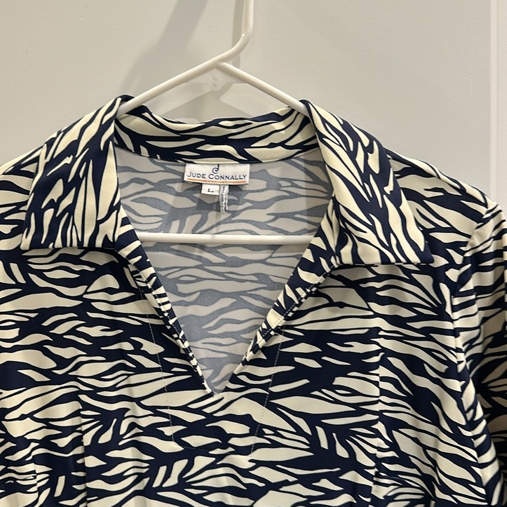 Jude Connally Navy and Cream Abstract Dress L - Picture 2 of 4